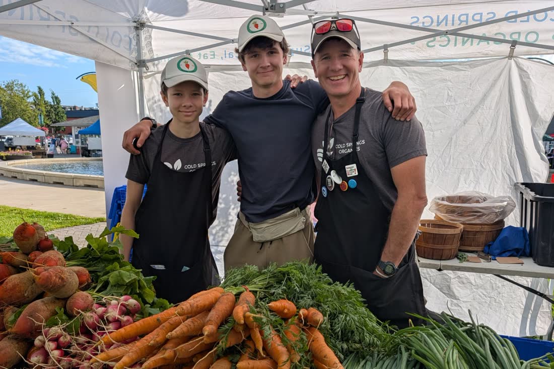 Three of us at the Cold Springs Organics stand at the Cobourg Farmers' Market