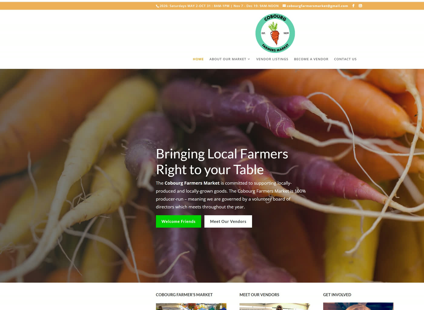 The Cobourg Farmers' Market website before the rebuild