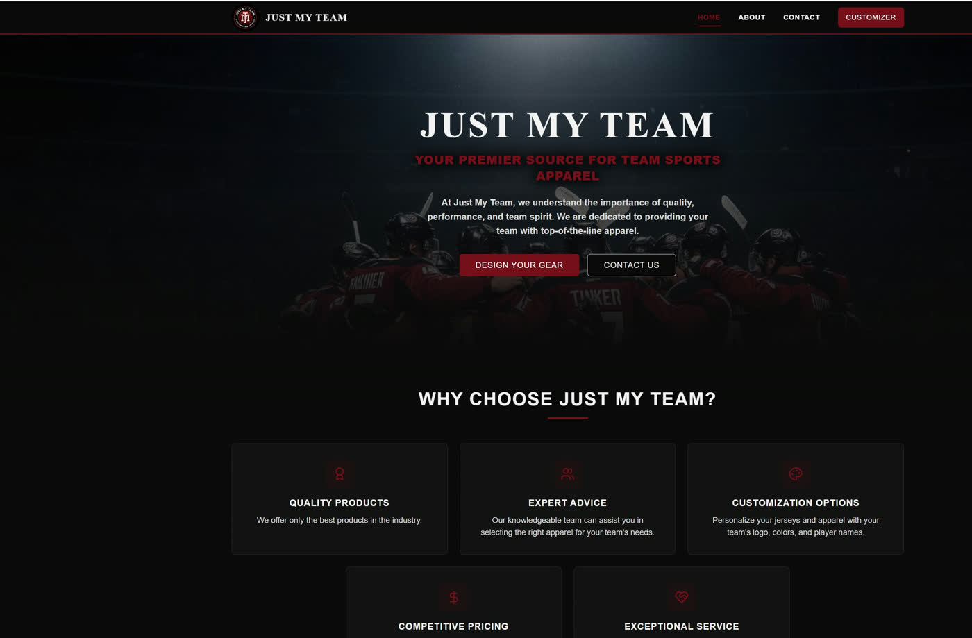 The JustMyTeam website before the rebuild