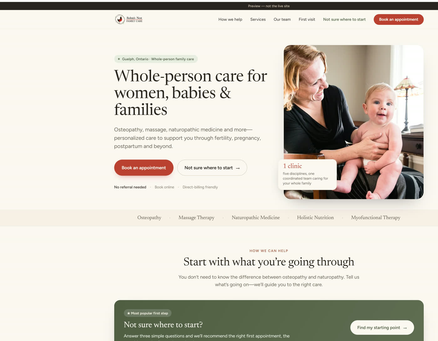 The Robin's Nest Family Care website after the rebuild